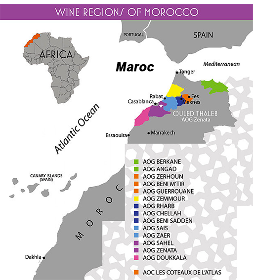 carte des vignobles  du Maroc